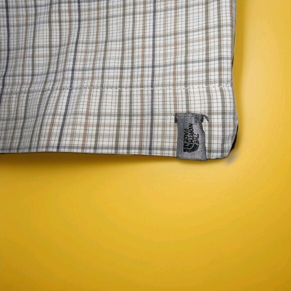 The North Face Tan Brown Plaid Button Front Short Sleeve Shirt - Men's Size L - Picture 4 of 7